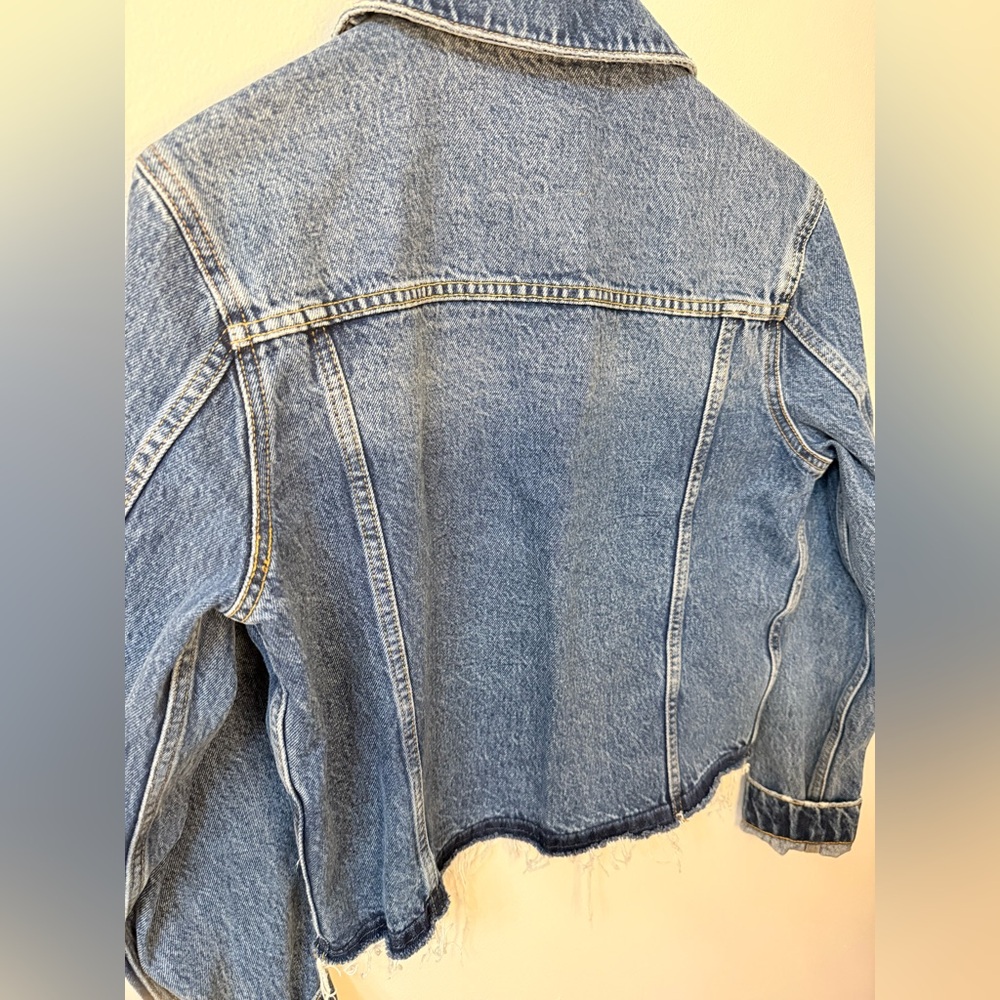 ANINE BING Jackie 1999 Cropped Denim Jacket Raw Hem Blue Medium - Picture 6 of 11